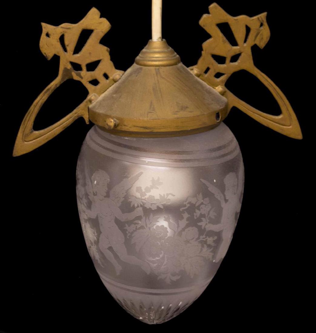 ITALIAN GILT METAL & GLASS PENDANT CEILING LAMP (1 of 3)