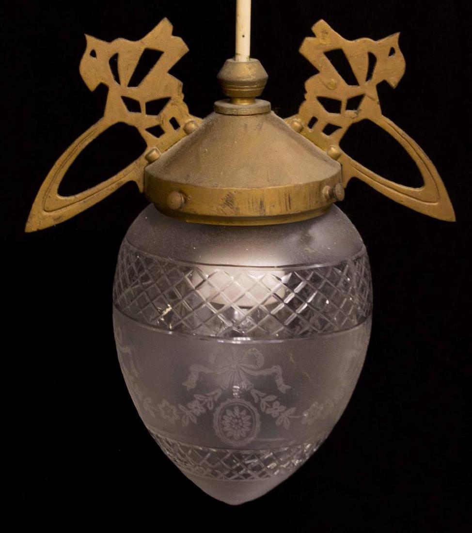 ITALIAN GILT METAL & GLASS PENDANT CEILING LAMP (1 of 3)