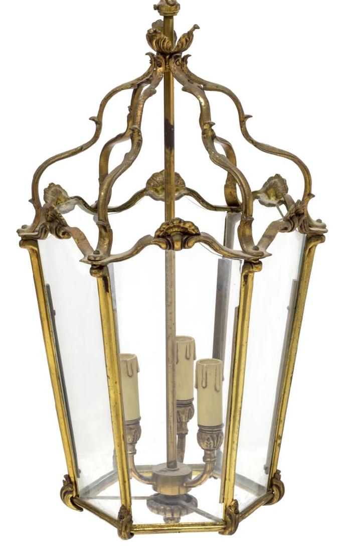 ITALIAN GILT METAL & GLASS 3-LIGHT LANTERN (1 of 2)
