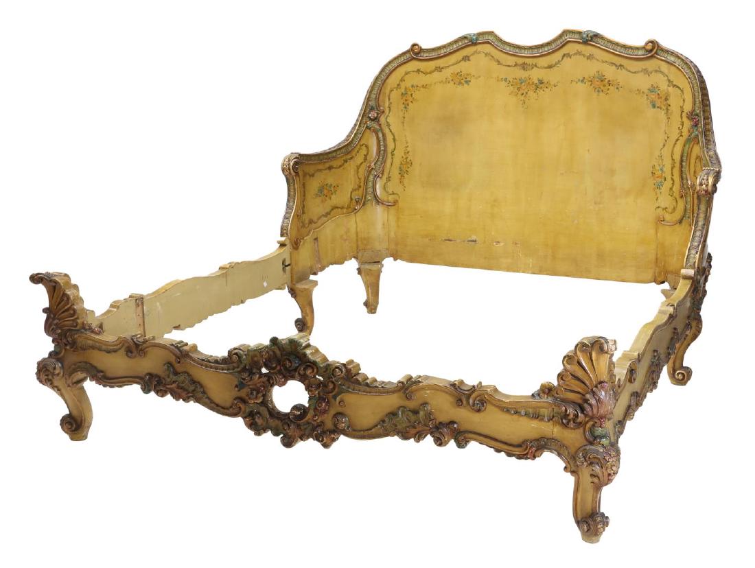 VENETIAN POLYCHROME CARVD DOUBLE BED, EARLY 20THC (1 of 4)