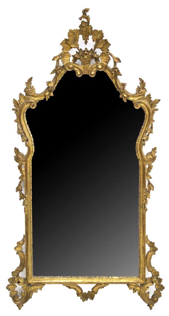 LARGE FLORENTINE SHAPED GILTWOOD WALL MIRROR (1 of 2)