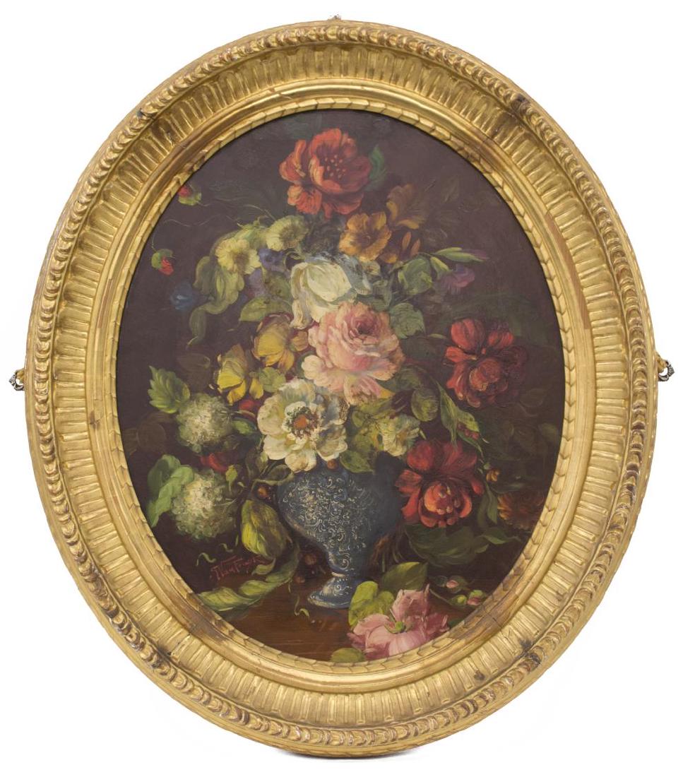 GILT FRAMED OIL ON CANVAS, STILL LIFE WITH ROSES (1 of 6)