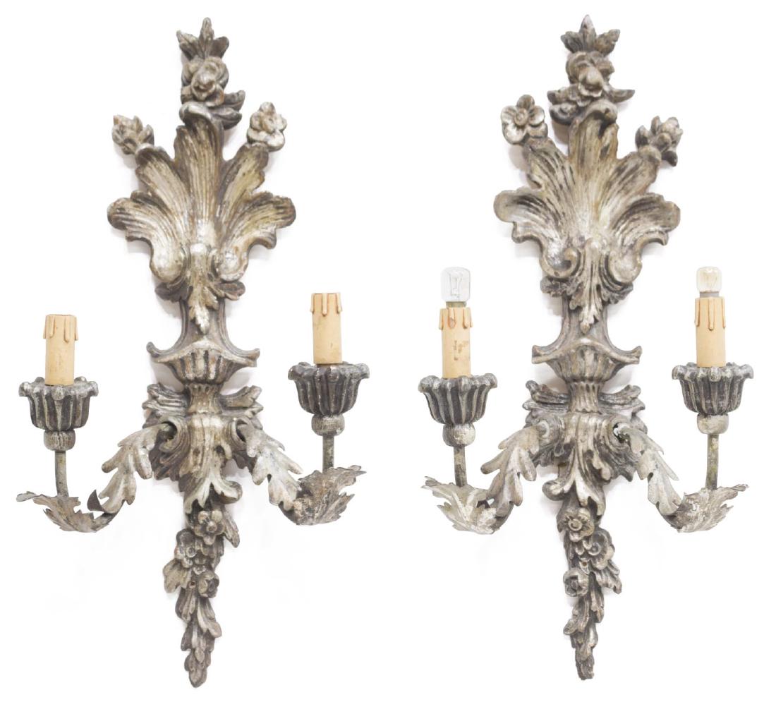 (2)ITALIAN SILVERGILT WOOD & METAL 2-LIGHT SCONCES (1 of 2)