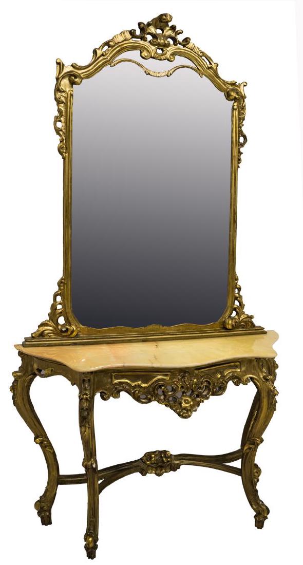 ITALIAN LOUIS XV STYLE MIRRORED CONSOLE TABLE (1 of 3)