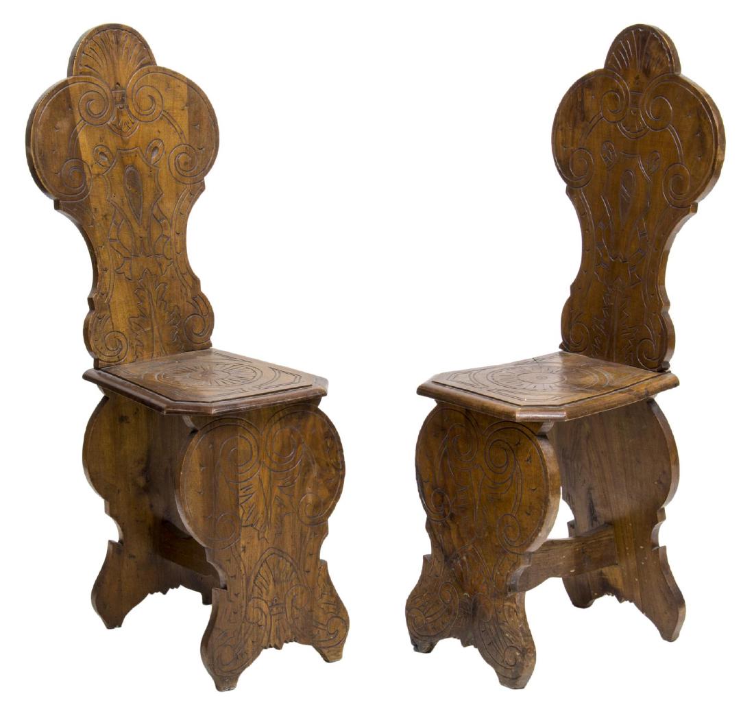 (2) 19TH C CONTINENTAL CARVED WALNUT HALL CHAIRS (1 of 4)