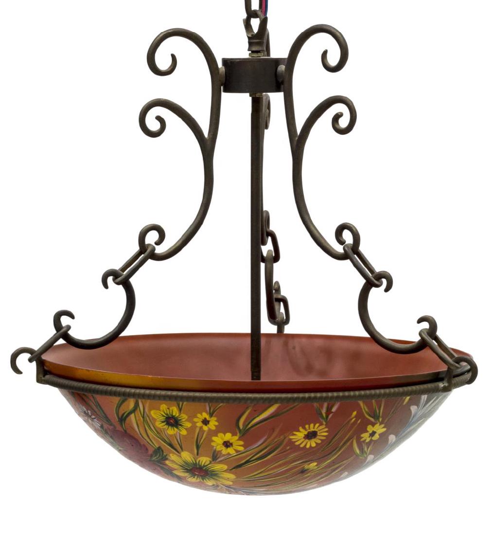 FRENCH PAINTED GLASS DISH THREE LIGHT CHANDELIER (1 of 4)