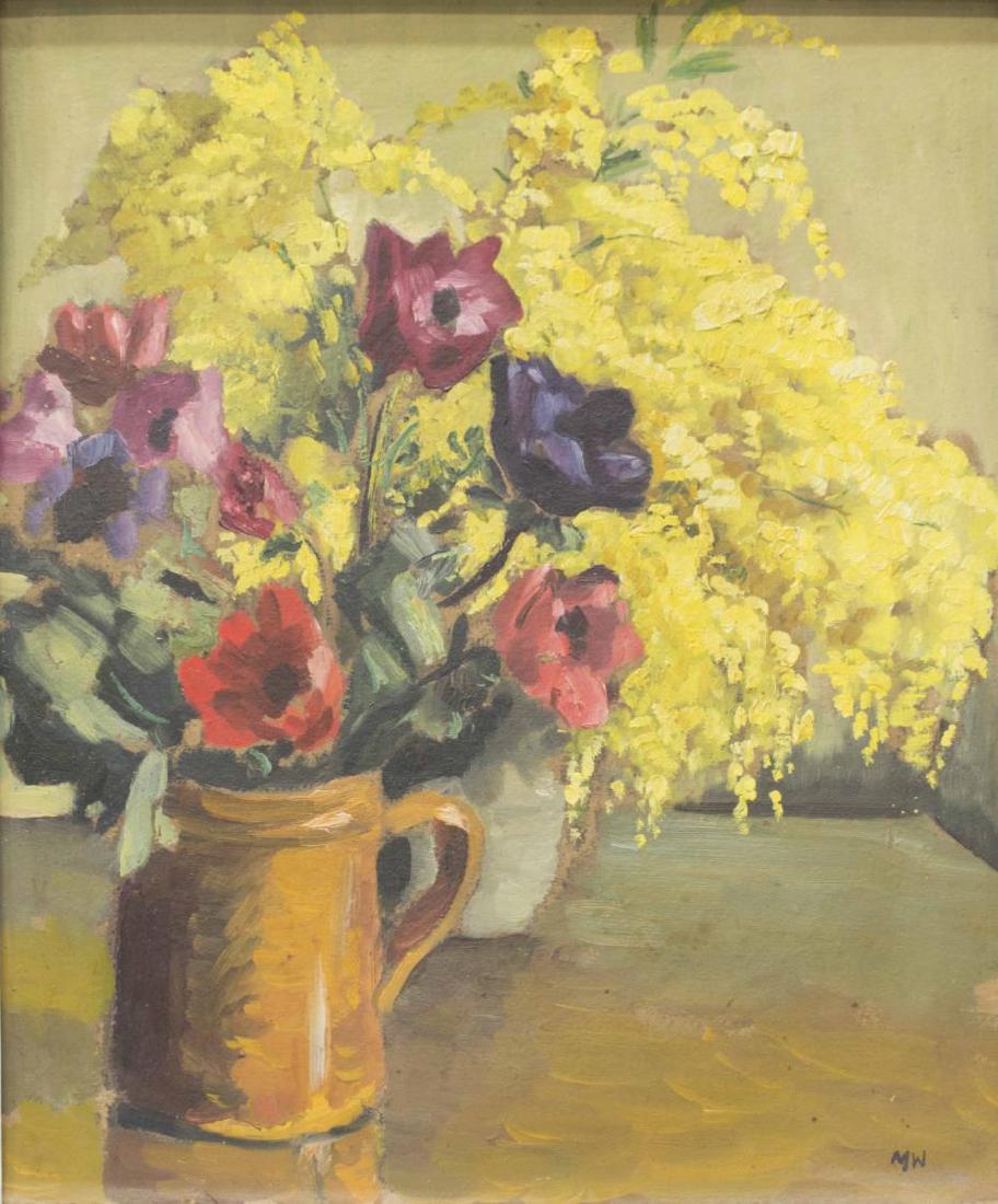 FRENCH FRAMED PAINT ON BOARD, FLOWERS STILL LIFE (1 of 4)