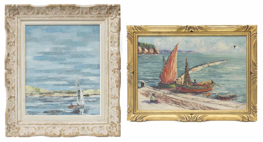 (2)FRENCH FRAMED PAINTINGS, BOATS ON SEASCAPE (1 of 8)