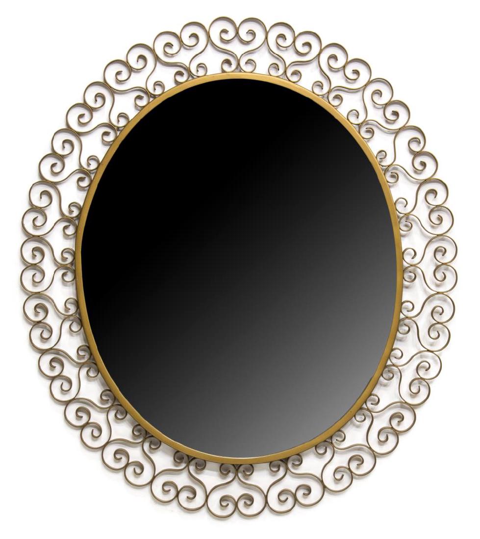 FRENCH GILT WROUGHT IRON OVAL WALL MIRROR (1 of 2)