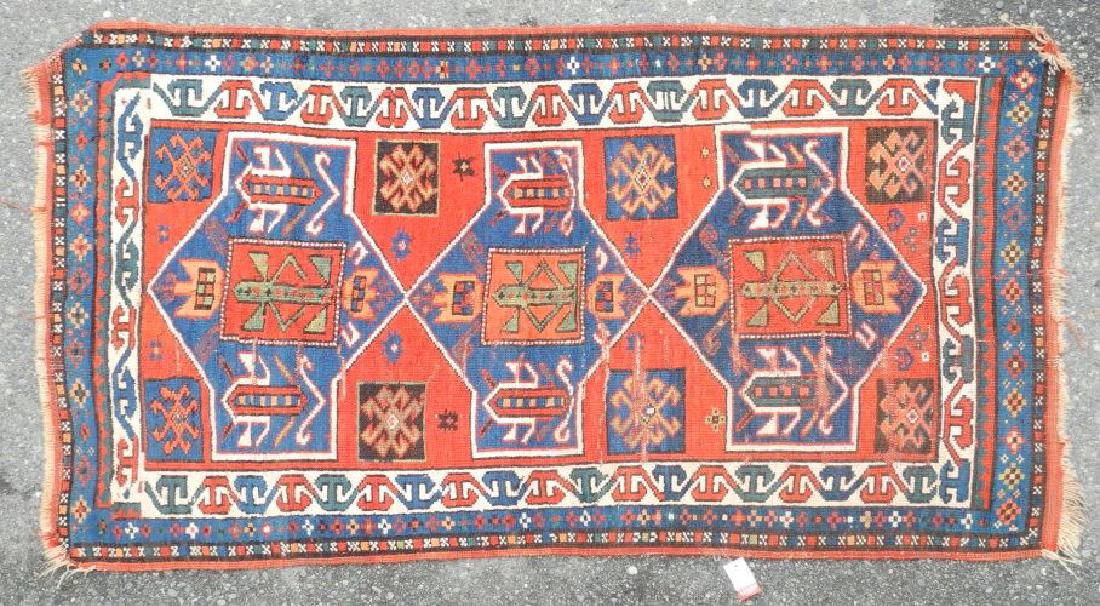 Russian Antique Kazak, 4'8" x 3'2".: Russian Antique Kazak, 4'8" x 3'2".