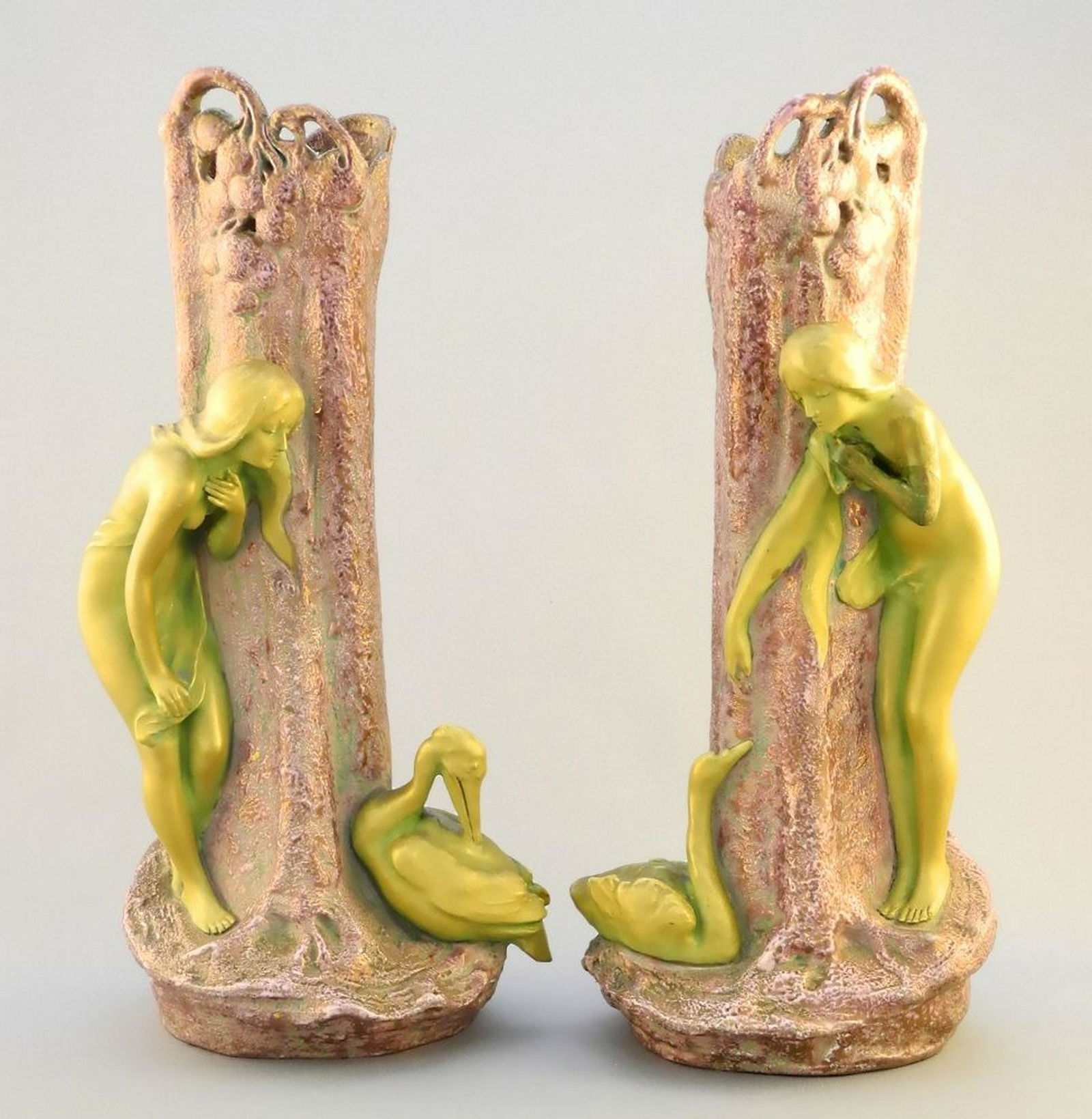 Pair of Austrian pottery figured vases marked EW (Ernst (1 of 10)