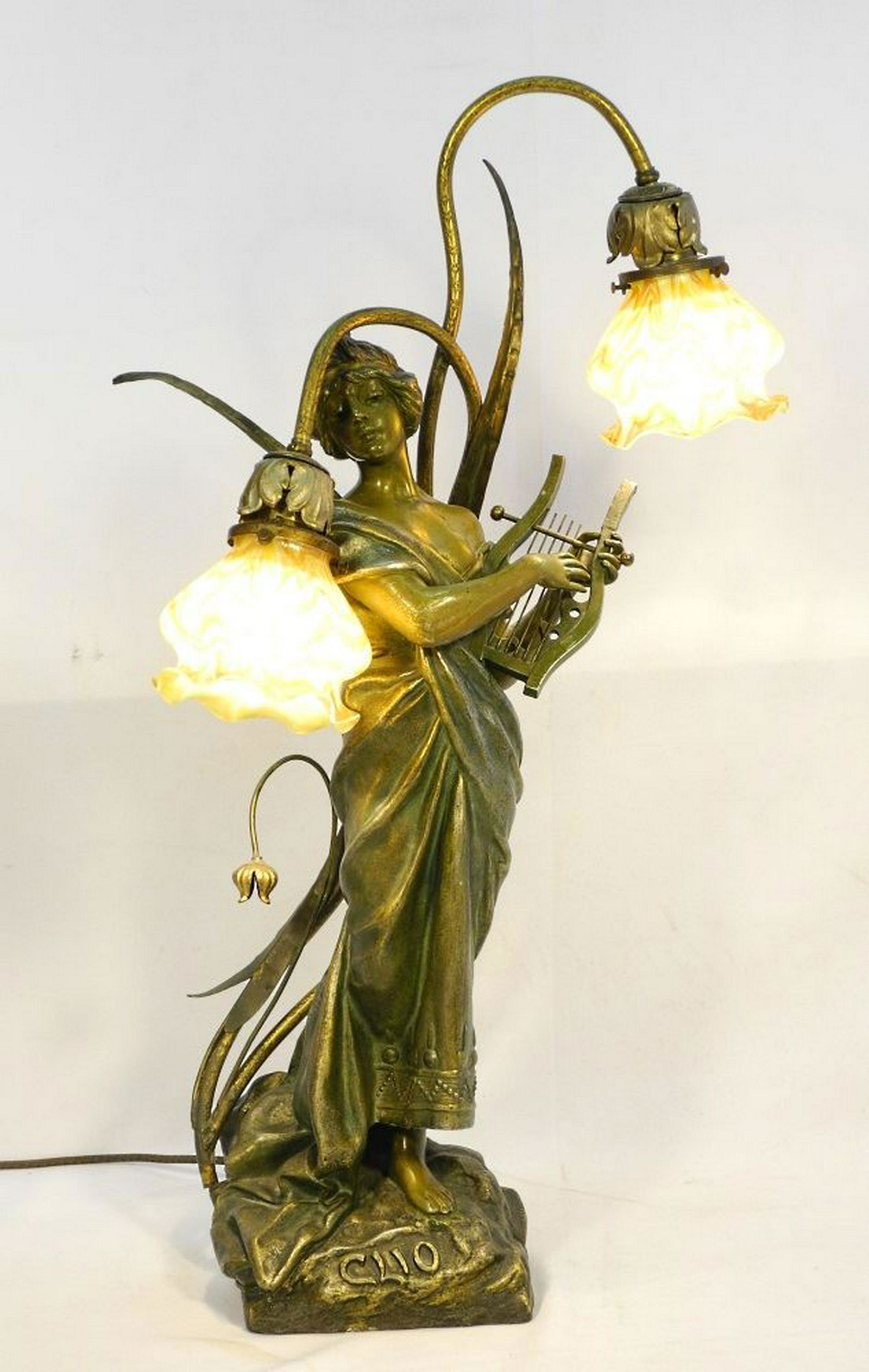 Art Nouveau metal figured two branch lamp of Clio with (1 of 9)