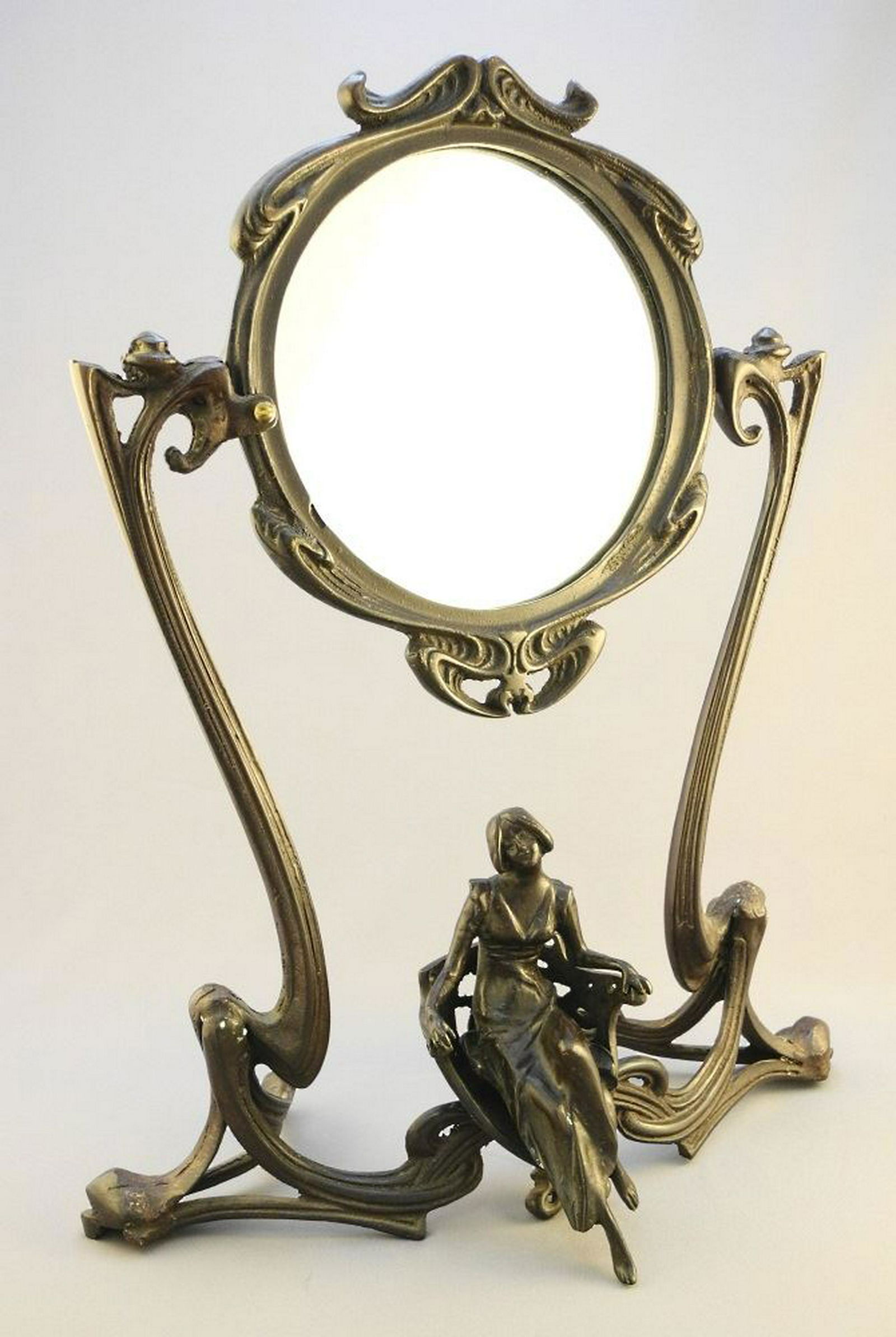 Bronze figured mirror marked Erte, 17 1/4". (1 of 8)