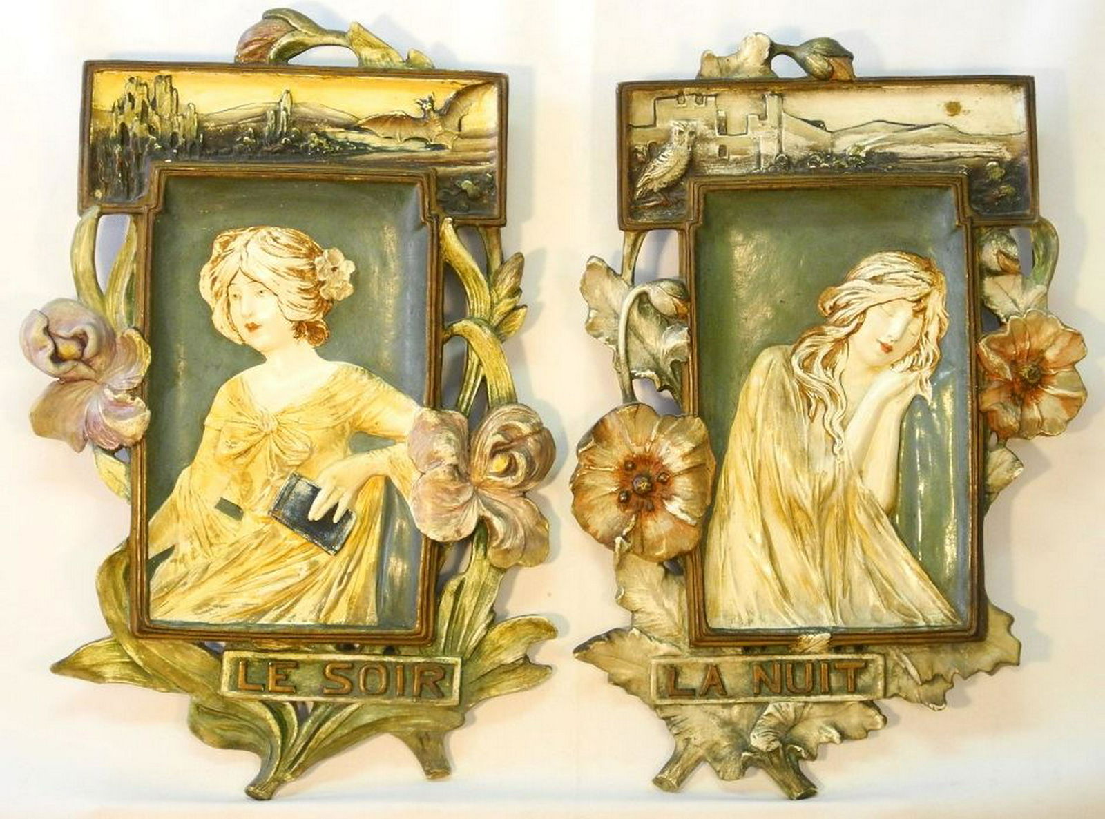 Pair of Art Nouveau pottery wall plaques, #2536,2537, (1 of 8)