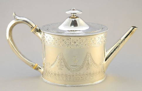 Georgian silver teapot London 1810 maker Hester: Georgian silver teapot London 1810 maker Hester Bateman, 11" long.