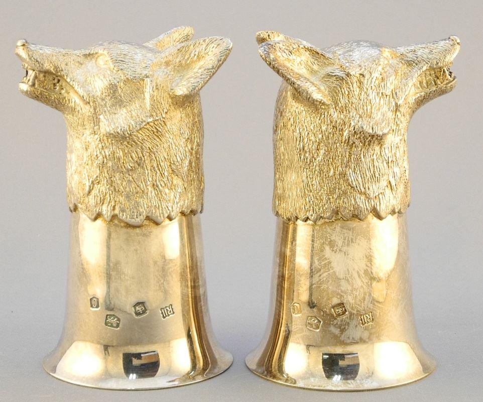 Pair of 1970 Sheffield Hallmarked silver fox stirrup (1 of 9)
