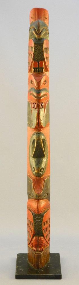 Northwest coast carved totem signed G. Morrison Apr 79,: Northwest coast carved totem unsigned, 17 1/2".