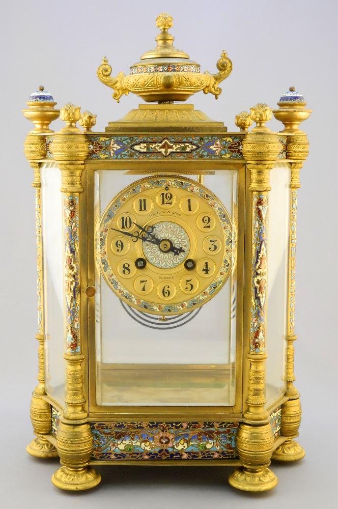 French Champleve enamel ormolu clock retailed in Dundee (1 of 9)