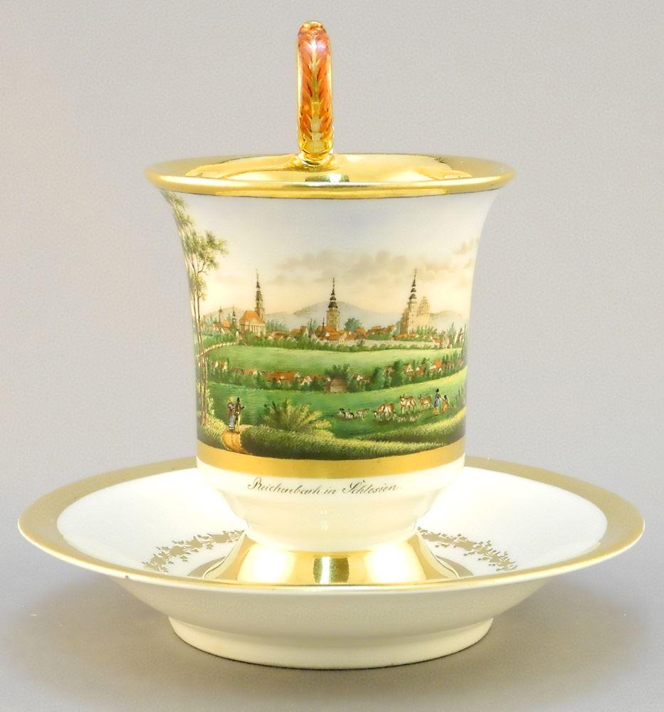 KPM Berlin cabinet cup and saucer, 3/8" diameter, "3: KPM Berlin cabinet cup and saucer, 3/8" diameter, "3 Spires Scene" - sml. chip.