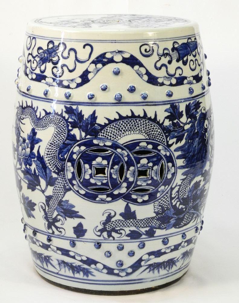 Chinese blue & white dragon decorated garden seat, 18 (1 of 6)