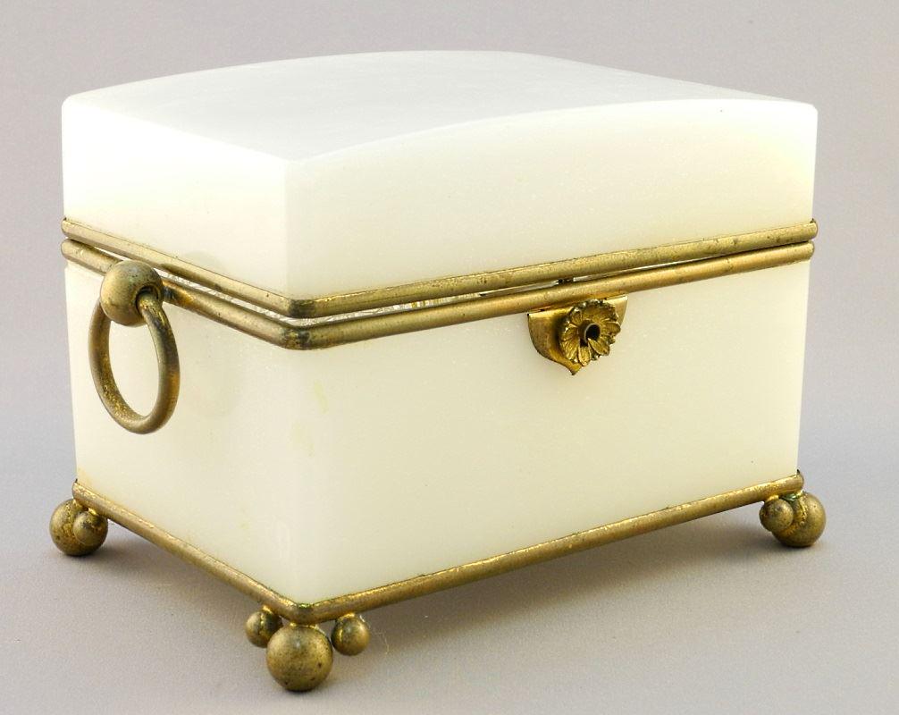 19th century continental milk glass casket containing (1 of 10)