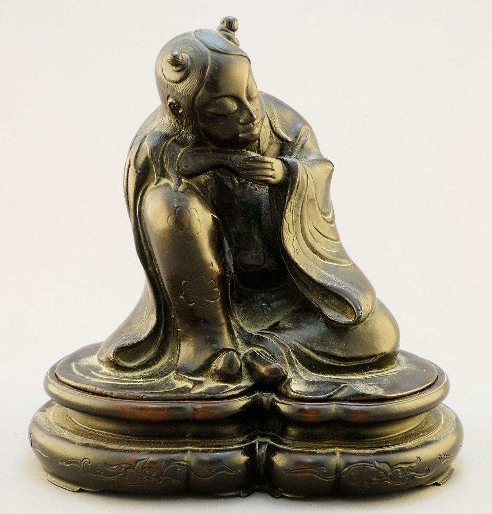 Asian bronze figure of a young man resting with fitted (1 of 6)