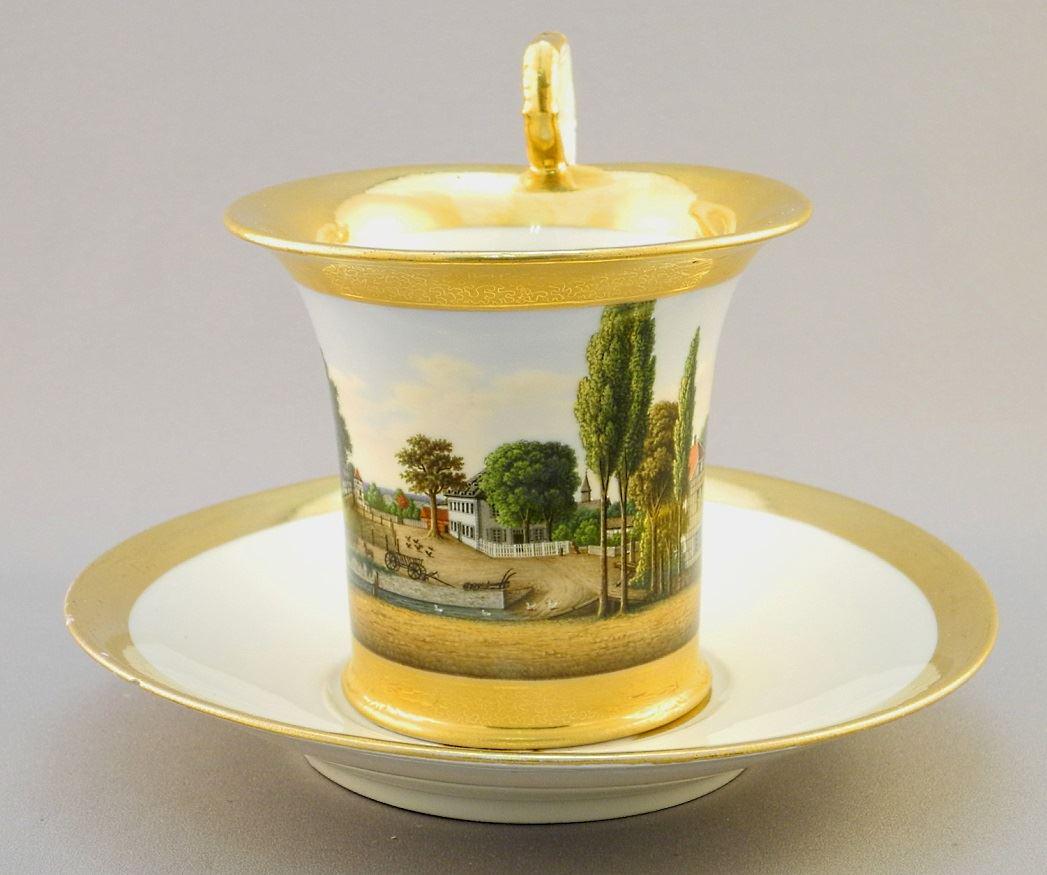 Large KPM Berlin cabinet cup and saucer, 6 3/4" (1 of 8)