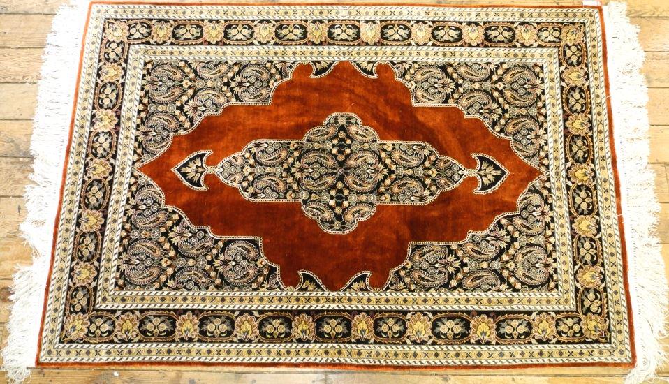 Persian silk carpet, 4" x 6". (1 of 7)