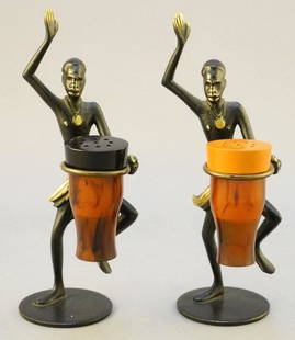 Pair of Rena Rosenthal Bronze Salt & Pepper Shaker: Pair of Rena Rosenthal Bronze Salt & Pepper Shaker Drummers, 4 1/2" High