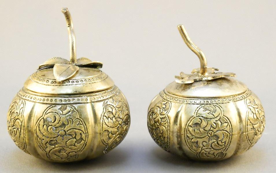 Two Seasian silver pumpkin shaped boxes, 3" & 2 3/4". (1 of 8)