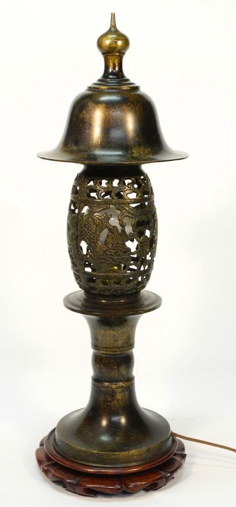 Japanese bronze lantern on stand, 28 3/4" high. (1 of 8)