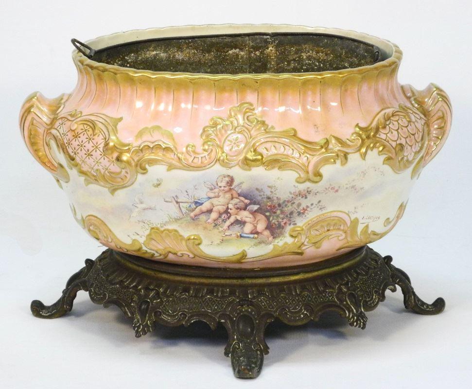 Footed jardiniere with putti and floral decorated in (1 of 9)