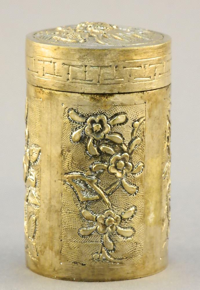 Chinese silver opium box, 2 1/2" high, (1 of 6)
