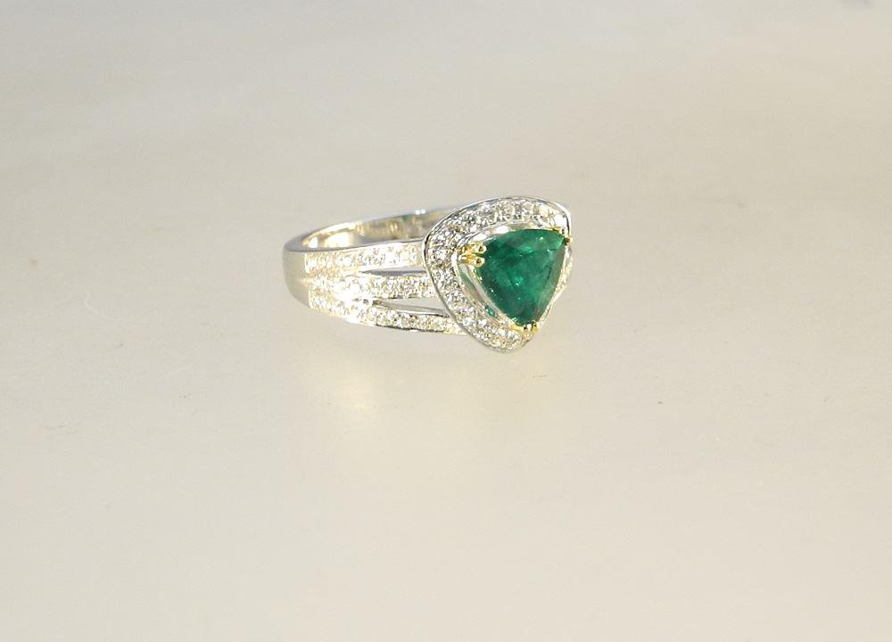 18K White and Yellow, Trillian cut Emerald & Diamond (1 of 4)