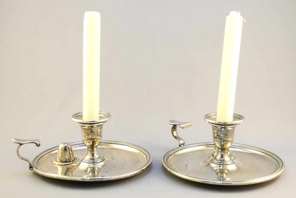 Pair of silver plated circular chambersticks. (1 of 9)