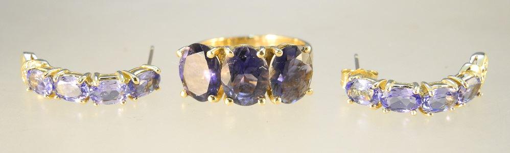 Sanuk 19K Yellow Gold, Amethyst Ring & Earring Set. (1 of 4)