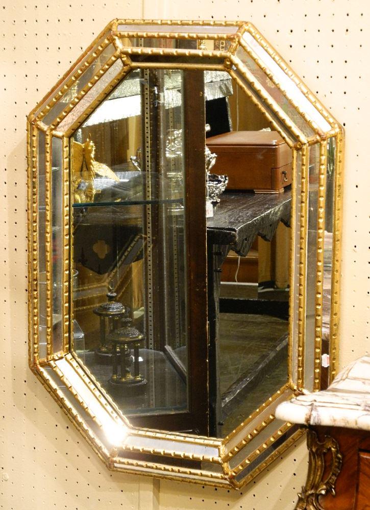 Octagonal Mirror with Stepped and Dentiled Gilt Frame, (1 of 3)