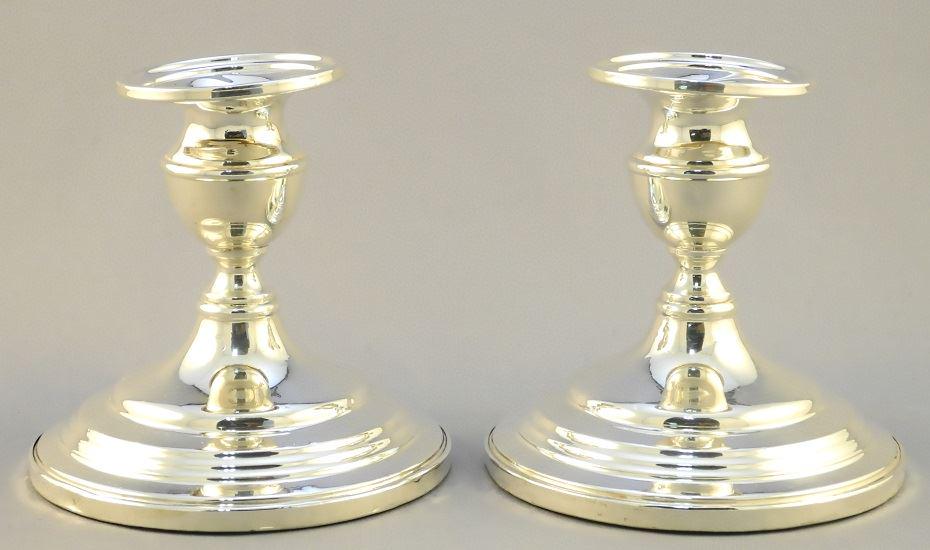 Pair of Sterling silver candlesticks, 4". (1 of 2)