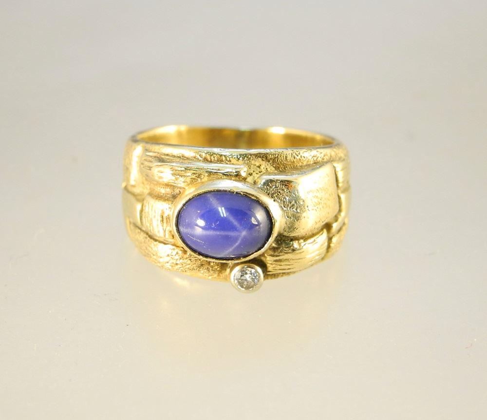 14K Yellow Gold Star Sapphire & Diamond Ring. (1 of 3)