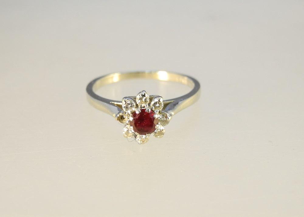14K white gold ring set with a red spinel with halo of (1 of 4)