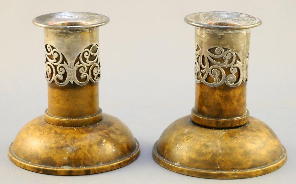 Pair of Victorian silver mounted wooden candlesticks. (1 of 1)