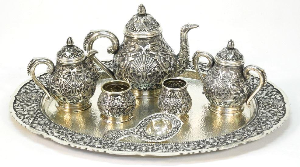 ZNR-800 Silver tea set with ashtray, etc. 146oz. troy, (1 of 11)