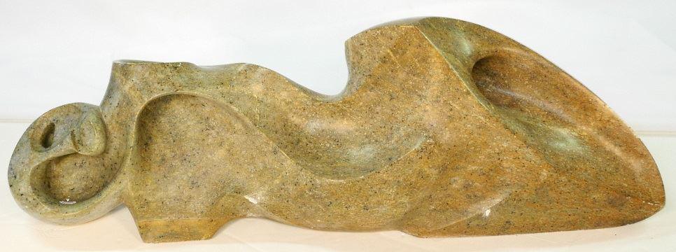 Stone sculpture attributed to Morley Myers, 36" length,: Stone sculpture attributed to Morley Myers, 36" length, "Reclining".