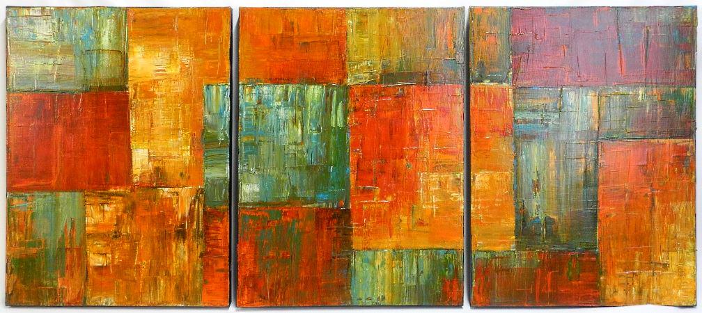 Acrylic on canvas triptych signed Yehan Wang, 24" x (1 of 6)