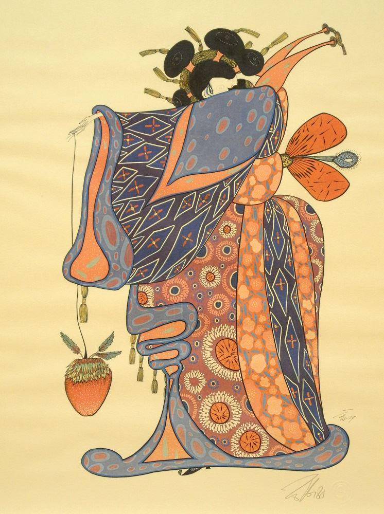 Print signed Toller Cranston, 23" x 19 1/2", "Lady in (1 of 4)