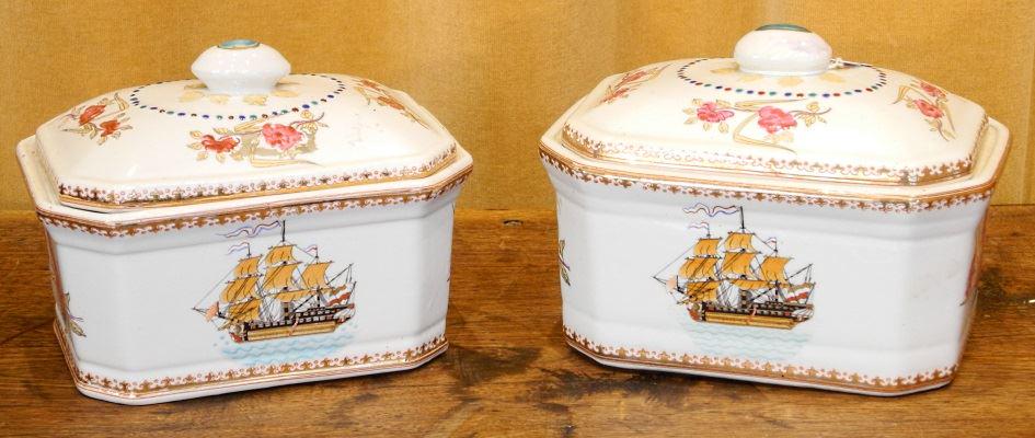 Pair of Chinese export-style porcelain covered dishes, (1 of 1)