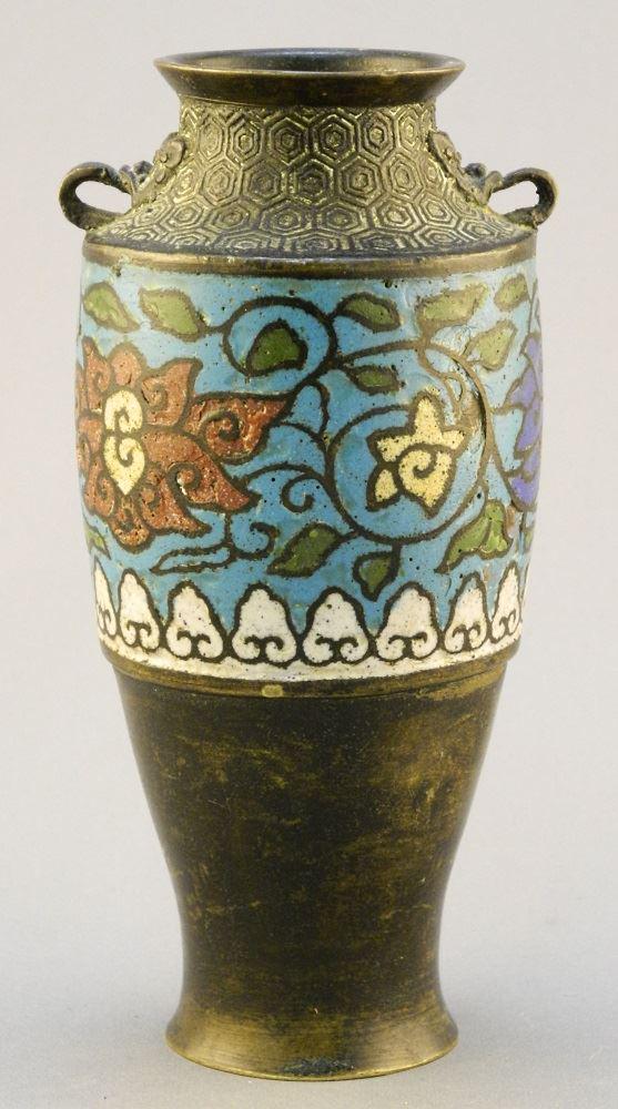 Antique Chinese cloisonne & bronze mask vase. (1 of 2)