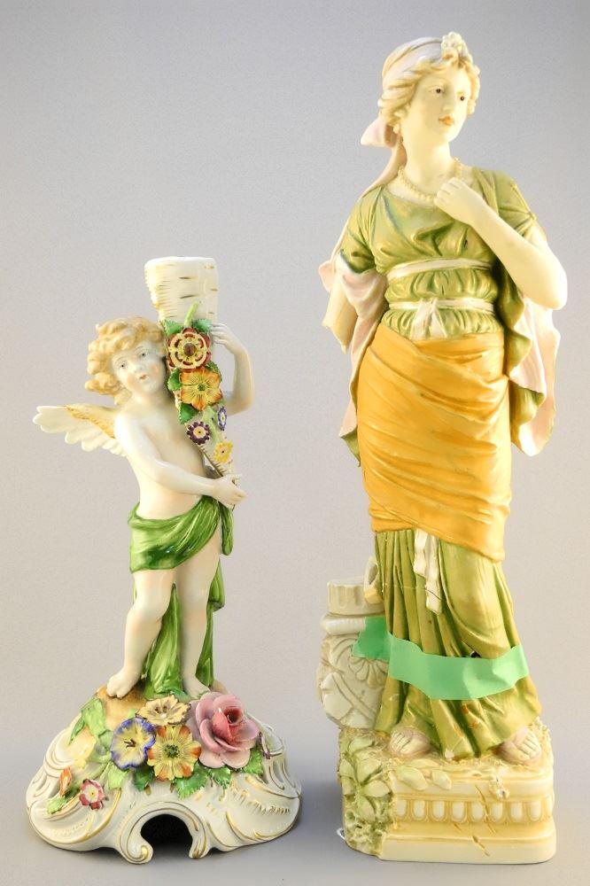 Capo Di Monte lamp base, 12" high & a Royal Dux (1 of 4)