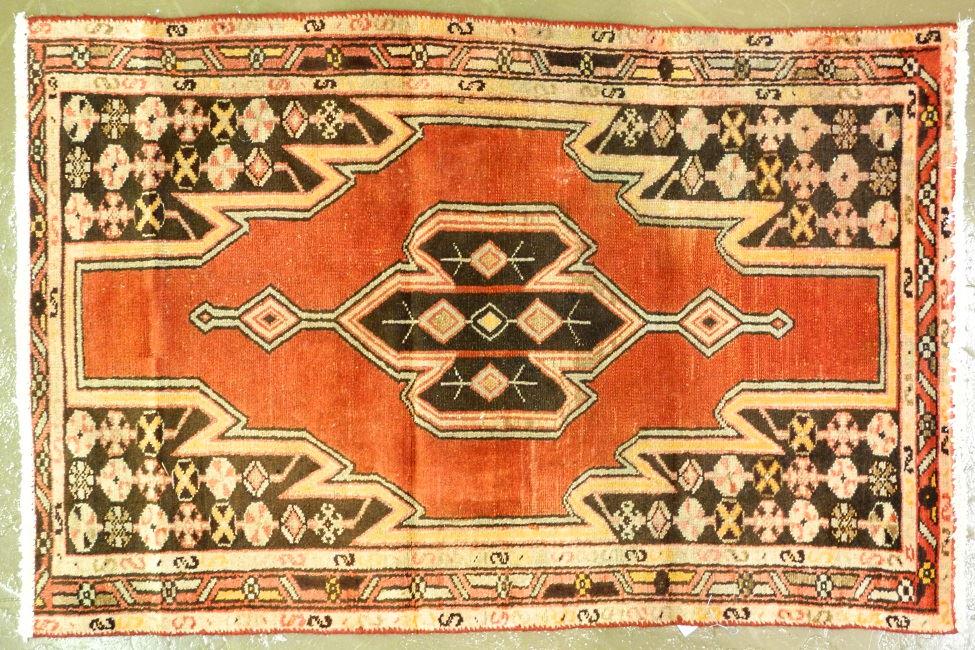 Mazleghan rug, approximately 3'7" x 2'10". (1 of 2)