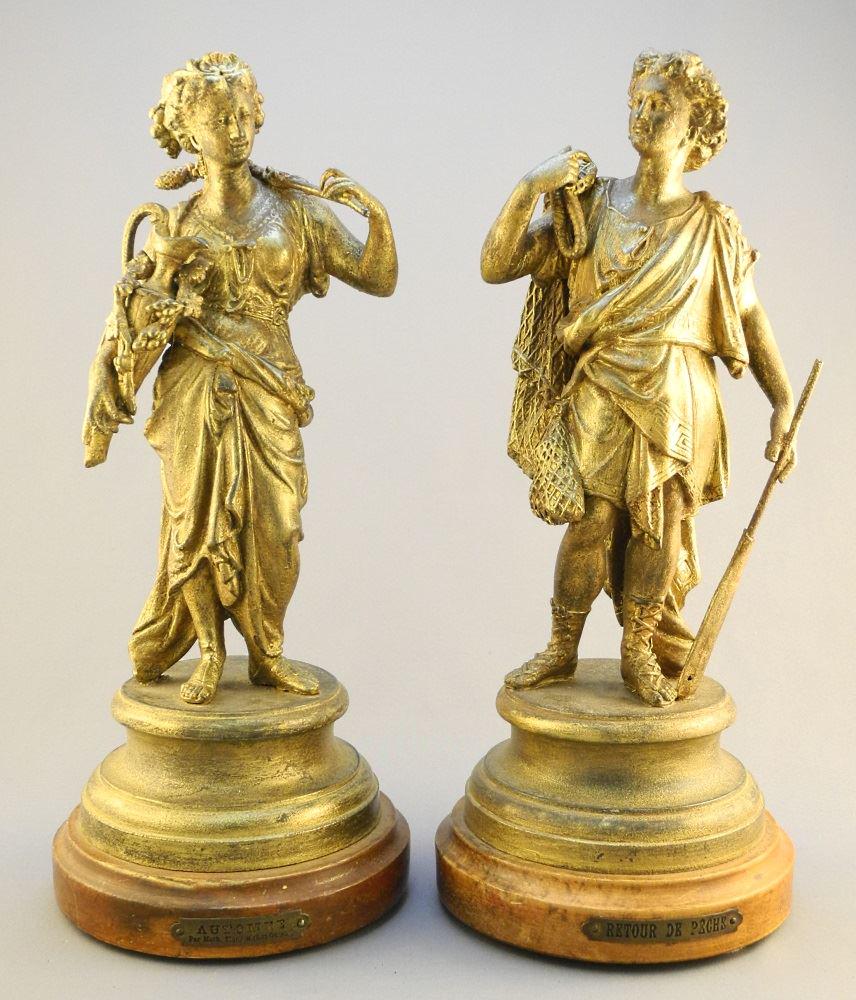 Pair of gold painted spelter figures "Automne" & (1 of 2)